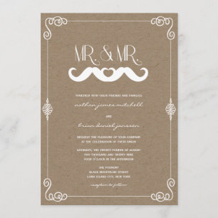 Mustasch Kärlek Vintage Kraftpapper Gay Bröllop Inbjudningar