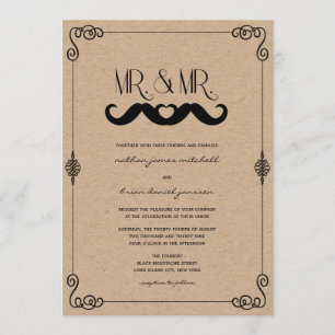 Mustasch Kärlek Vintage Kraftpapper Gay Bröllop Inbjudningar