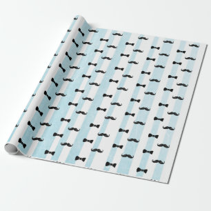 Mustasch och randig gåva för för flugablått oc presentpapper