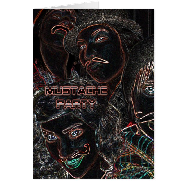 mustasch party: neonstacheminnen hälsningskort (Framsidan)