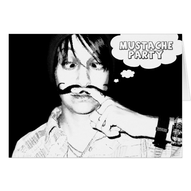 mustasch party: tecknad stache hälsningskort (Framsidan Horizontal)