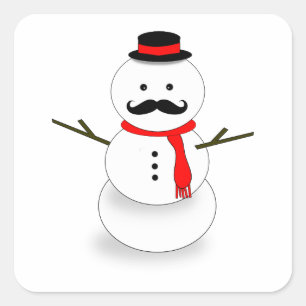 mustasch snögubbe kvadratdekal fyrkantigt klistermärke