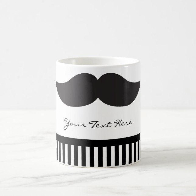 Mustasch Svart & Vit Randig Modern Kaffe Mugg (Center)