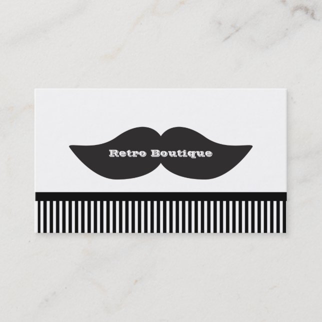 Mustasch Svart & Vita Ränder Retro Visitkort (Framsida)