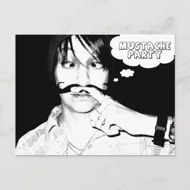 mustasch-temaparty: tecknad stache inbjudan vykort (Framsida)
