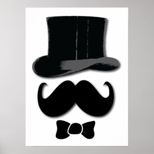 Mustasch-, top hat- och flugaaffisch poster