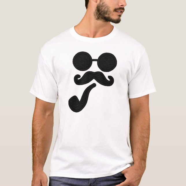 Mustaschen leda i rör T-tröja T Shirt (Framsida)