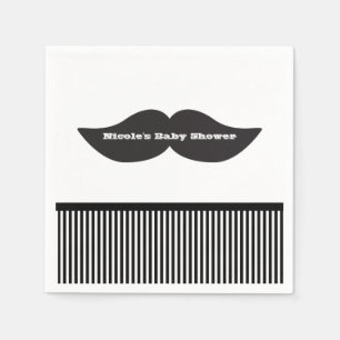 Mustaschfirande svarta och vita randiga födelsedag pappersservett
