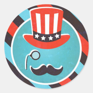 MustaschMonocle 4th av Juli partyklistermärkear Runt Klistermärke
