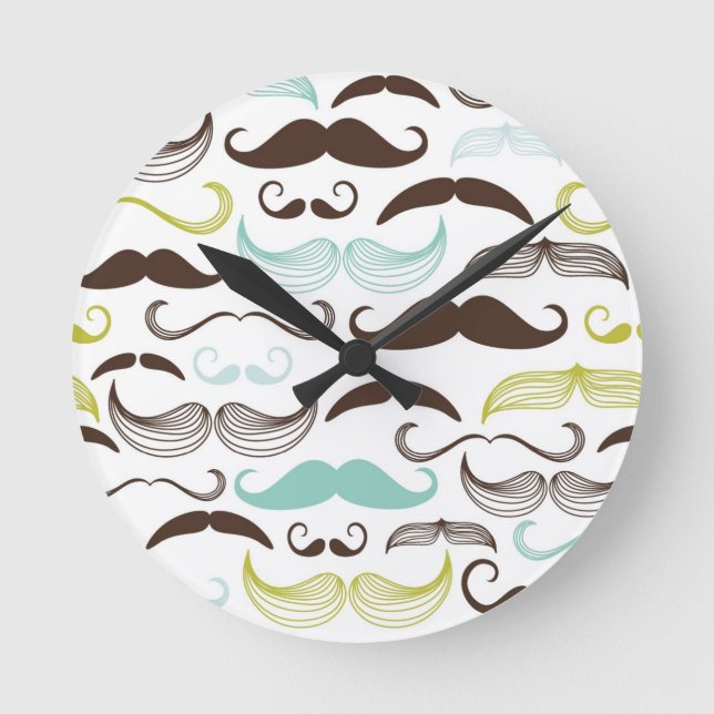 Mustaschmönster, retro stil 2 rund klocka (Framsida)