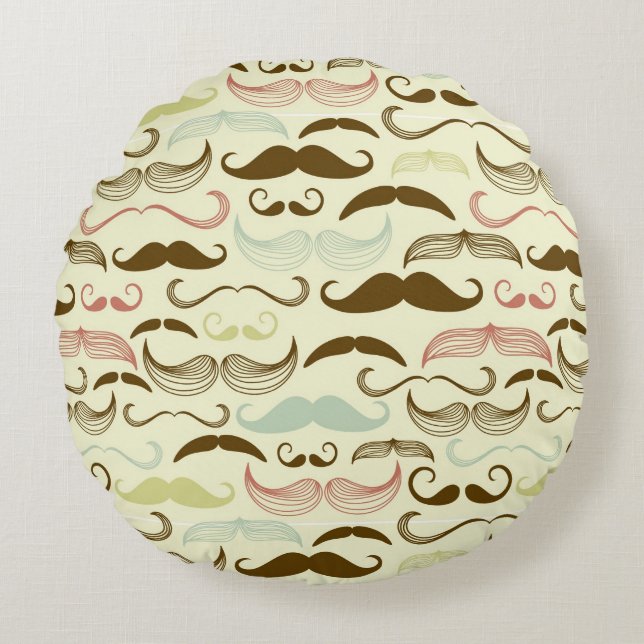 Mustaschmönster, retro stil 4 rund kudde (Framsidan)