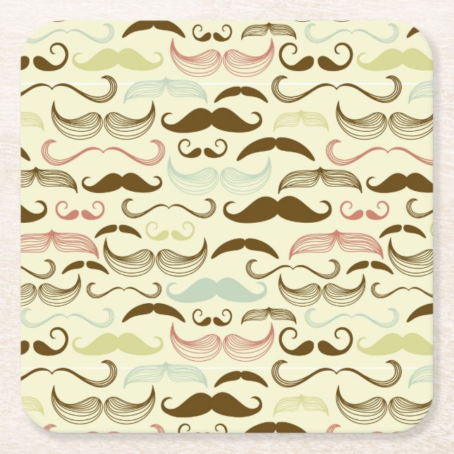 Mustaschmönster, retro stil 4 underlägg papper kvadrat (Framsidan)