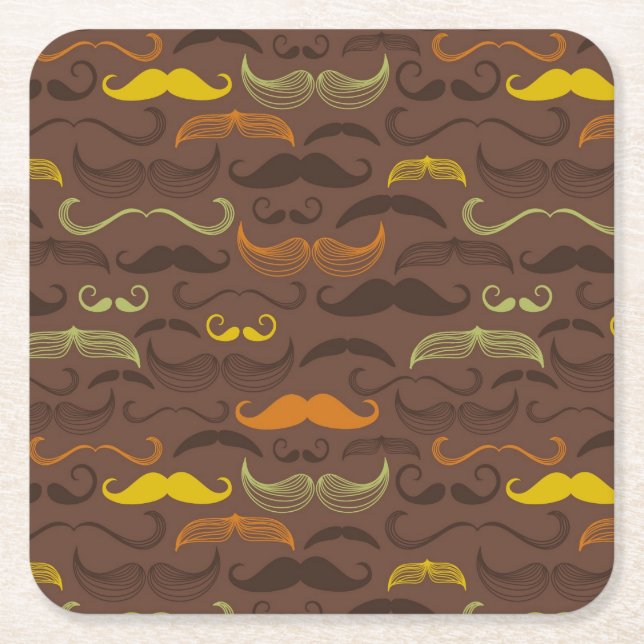 Mustaschmönster, retro stil 5 underlägg papper kvadrat (Framsidan)