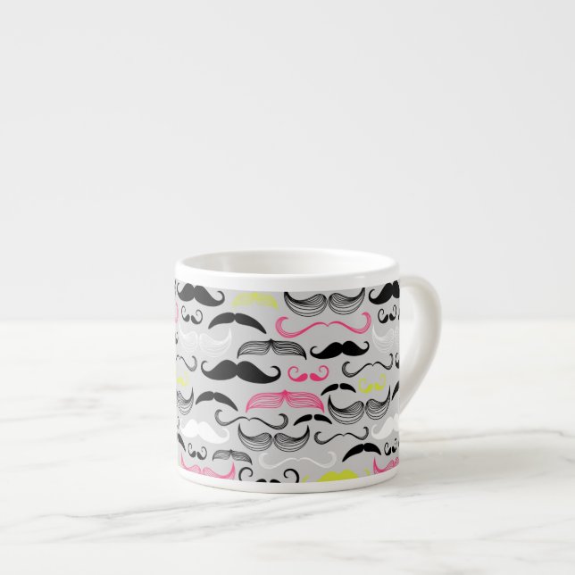 Mustaschmönster, retro stil espressomugg (Framsida höger)