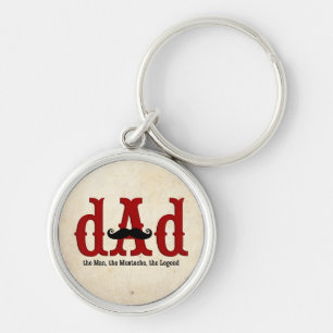 Mustaschpappa Keychain Rund Silverfärgad Nyckelring