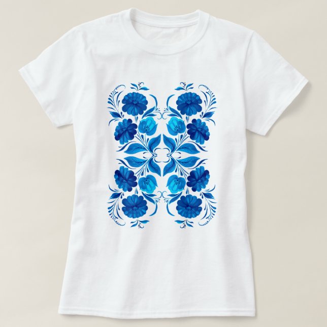 Muster aus blauen Blumen  T Shirt (Design framsida)