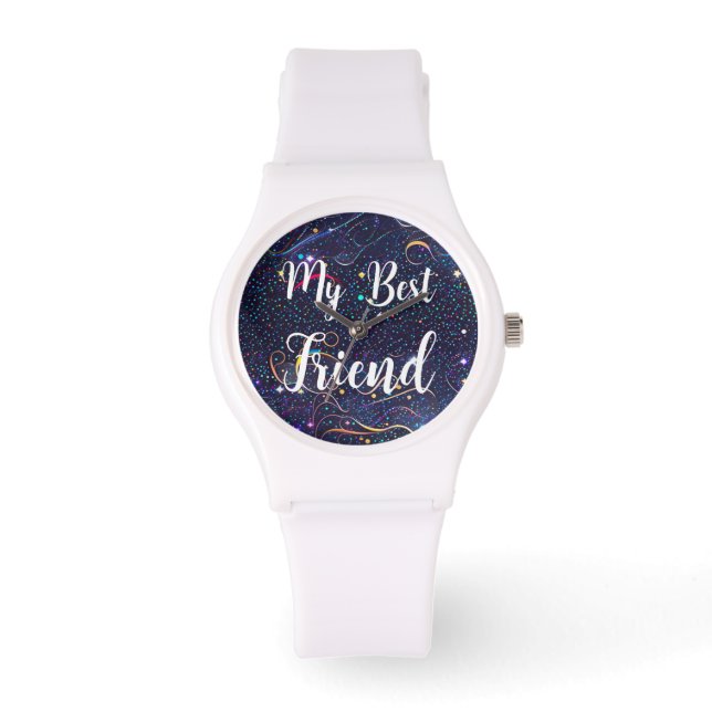 Muster blau mit buntem Konfetti Armbandsur (Framsida)