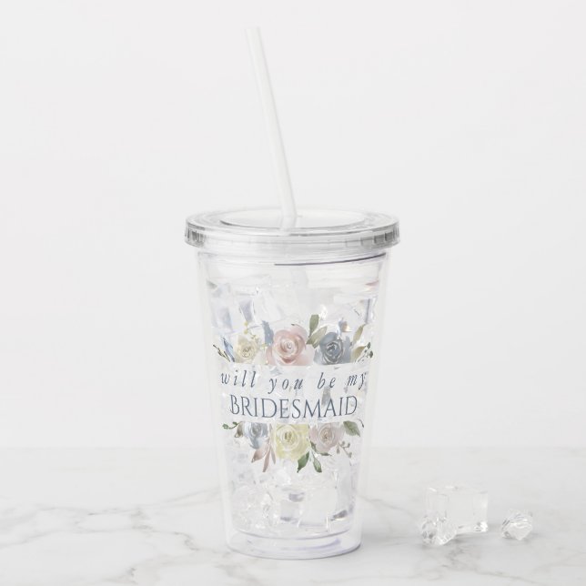 MUT Blommigt Ram | Elegant Ro Bridesmaid Ask Take Away Mugg (Framsida Ice)