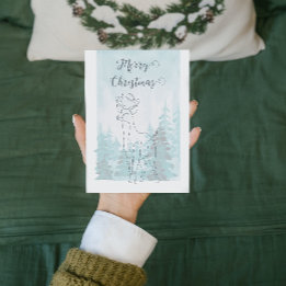 MUT Blue Grönt Line Reindeer Vinterjul Helg Vykort