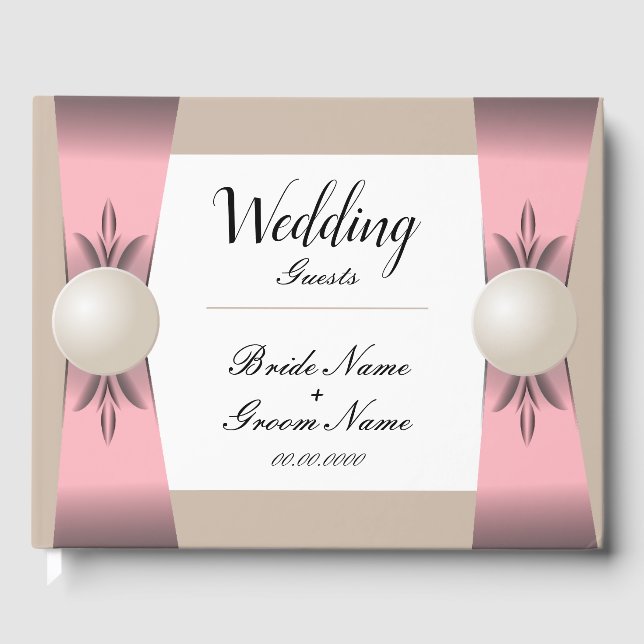 MUT  och Tan Pearl Ribbon Bröllop Gästböcker (Framsida)