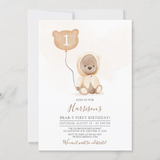 MUT Tones Nalle Beary First Birday Inbjudningar