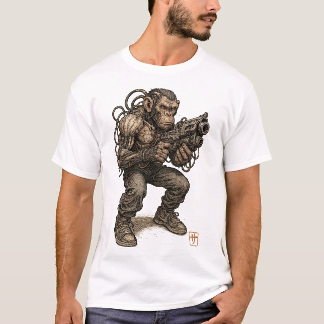 Mutant Gorilla Soldier - Post Apocalyptic Warrior T Shirt (Framsida)