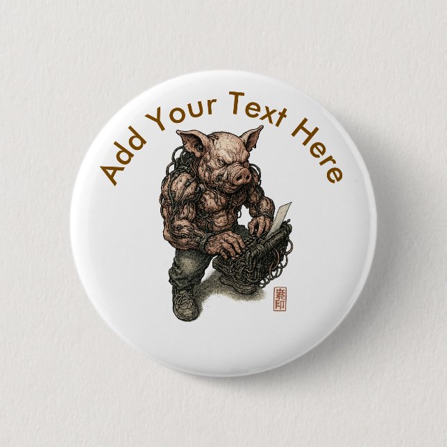 Mutant Gris Warrior - Cyberpunk Butcher med kedjor Knapp (Framsida)