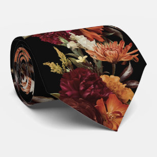 Mutat fall, Orange och Röda Blommigtar Bröllop Slips