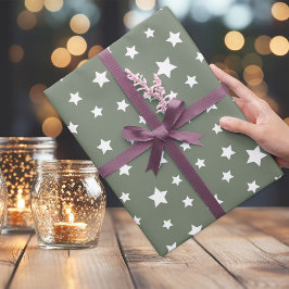 MUTAT Greenish-Grått med Star Mönster Presentpapper