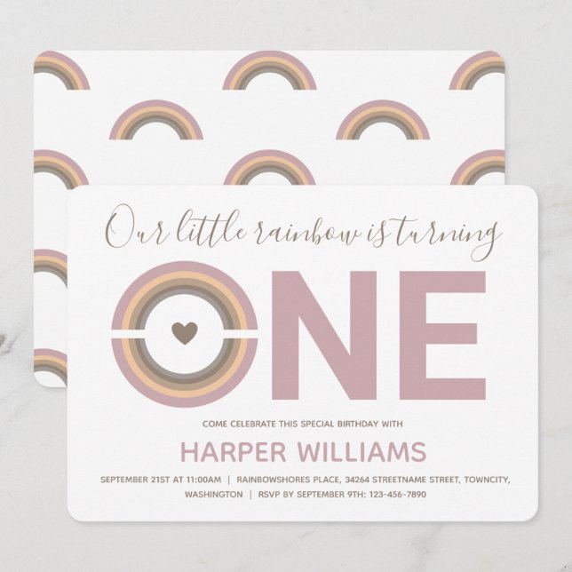 Mute Rainbow Baby 1:a födelsedag Inbjudningar (Fram/baksida)