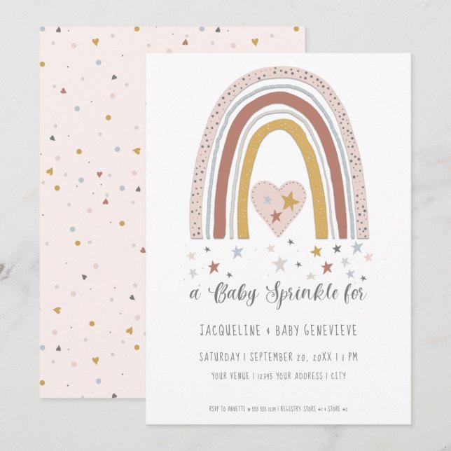 Mute Rainbow Dusty Rosa Blue Guld Baby Shower Inv Inbjudningar (Fram/baksida)
