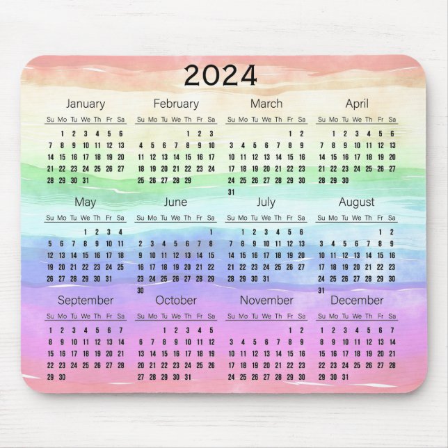 Mute Rainbow Färg Design 2024 Calendar Mousepad Musmatta (Framsidan)