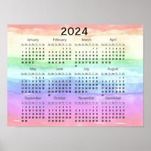 Mute Rainbow Färg Design 2024 Calendar Poster