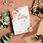 Mute Ro Pampas Terracotta Boho Photo Bröllop Inbjudningar<br><div class="desc">Inbjudan dina vänner och nära till en elegant faller terracotta bohemian bröllop med den här chicen fotoinbjudan med en kalligrafiklammerande text accentuerad med handritad vattenfärg muterad ro,  pampasgräs och handflatan löv.</div>