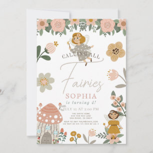 Mute Rosa Blommigt Fairy Girl Birthday Inbjudningar