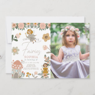 Mute Rosa Blommigt Fairy Girl Birthday Photo Inbjudningar