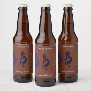 Mute Spela Kokopelli Figurer på Rust Red Beer Ölflaska Etikett