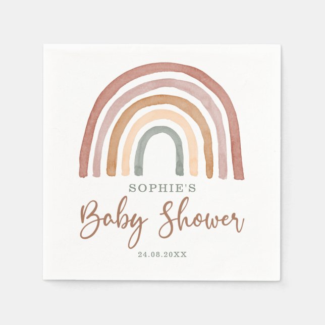 Mute Tones Boho Rainbow Baby Shower Pappersservett (Framsidan)