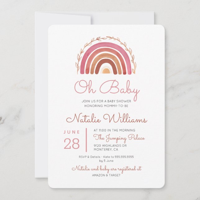 Mute Tones Boho Rainbow Oh Baby Shower-inbjudan Inbjudningar (Framsida)