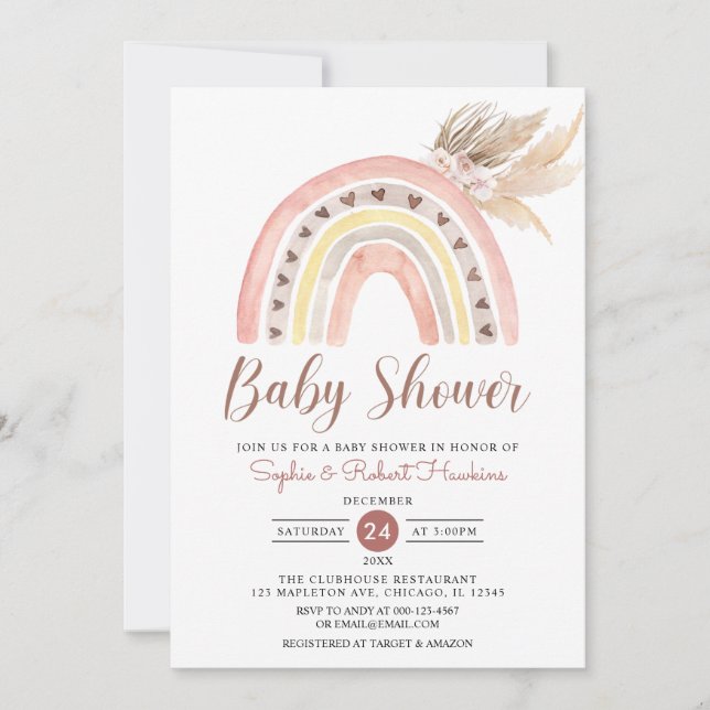 Mute Tones Boho Rainbow Pampas Grass Baby Shower Inbjudningar (Framsida)