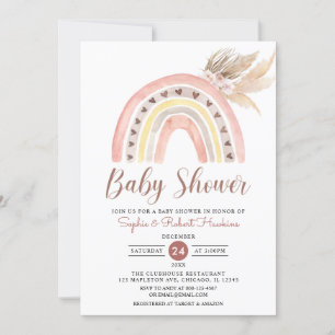 Mute Tones Boho Rainbow Pampas Grass Baby Shower Inbjudningar