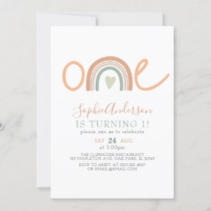 Mute Tones Pastel Boho Rainbow 1 Birthday Inbjudningar