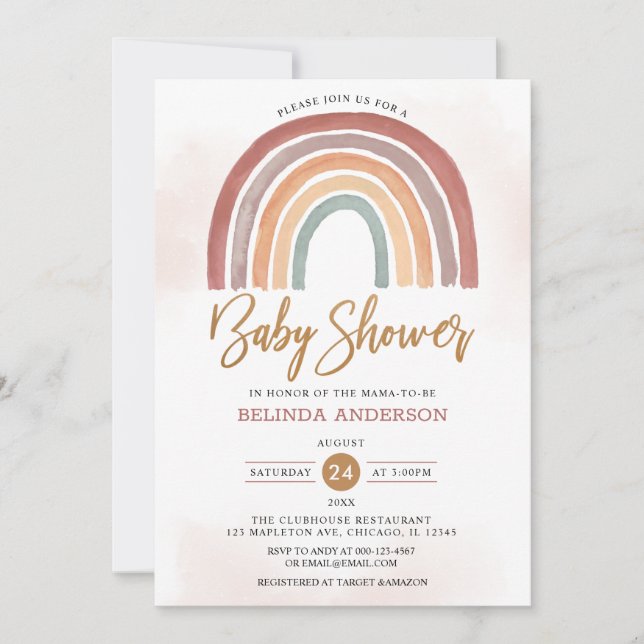Mute Tones Pastel Boho Rainbow Baby Shower Inbjudningar (Framsida)