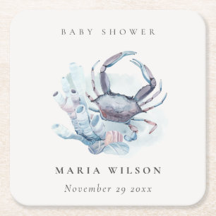 Mute under vattnet Crab Coral Nautical Baby Shower Underlägg Papper Kvadrat