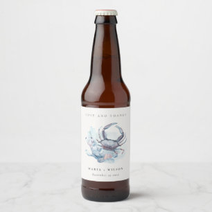 Mute undervattenskrab - korallen Nautical Bröllop Ölflaska Etikett