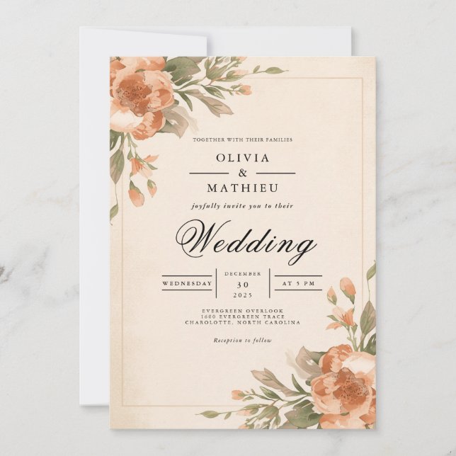 Muted Blossom Arch Flourish Wedding Inbjudningar (Framsida)