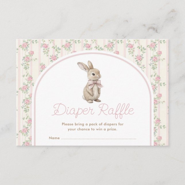 Muted Blush Bunny Rabbit Baby Shower Diaper Raffle Tilläggskort (Framsida)