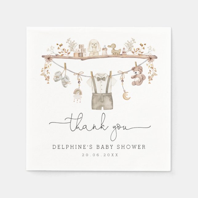 Muted Bohemian Barnkläder Boy Baby Shower Pappersservett (Framsidan)