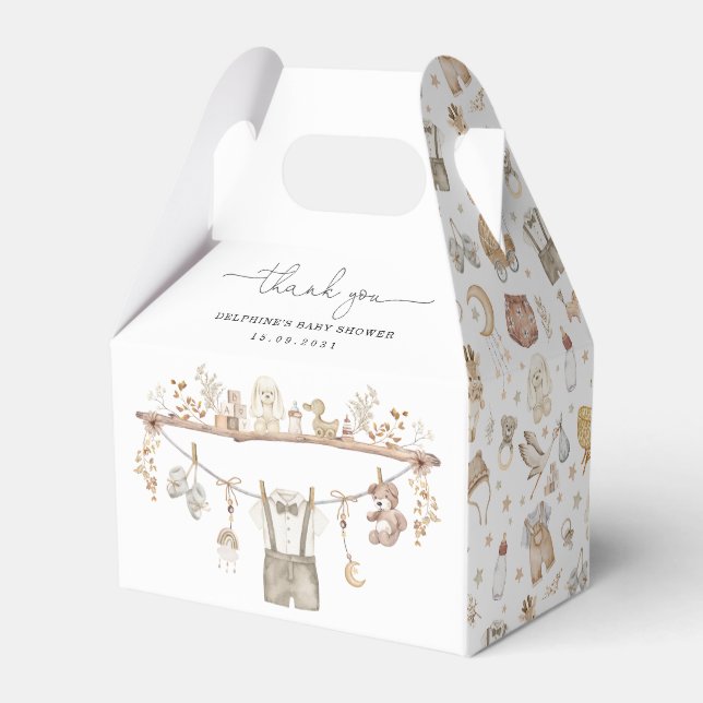 Muted Boho Nursery Clothes Leksak Boy Shower Presentaskar (Baksidan Sidan)