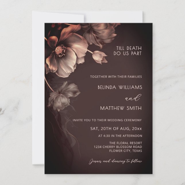 Muted Colors Metallic 3D Flowers Wedding  Inbjudningar (Framsida)